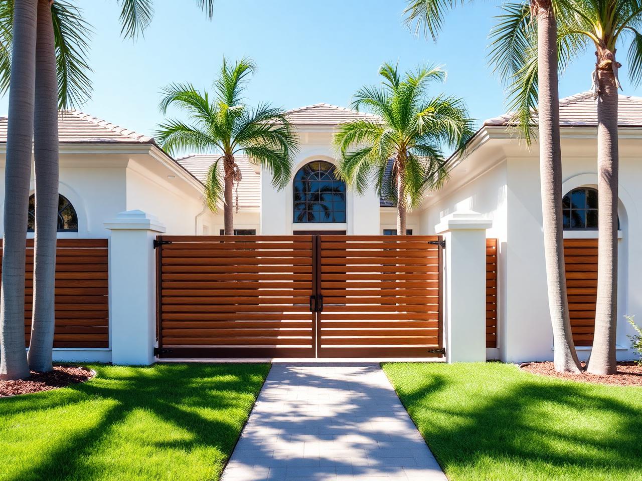 Jacksonville home with horizontal slat wood gate